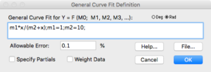 Dialog to enter user-defined curve fit equation